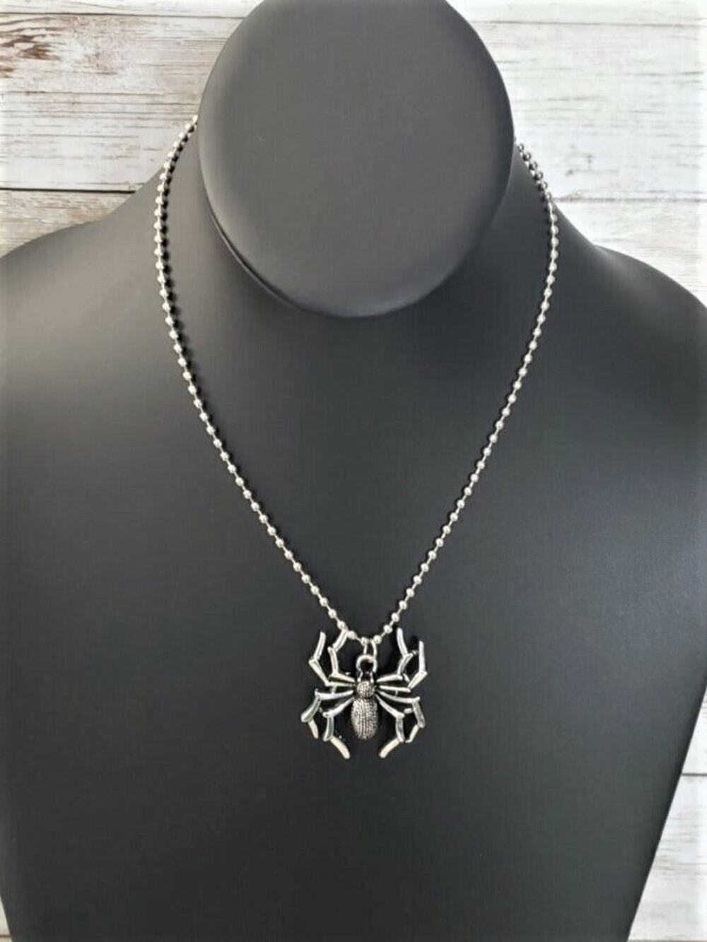 Large Spider Necklace Silver Tone - New